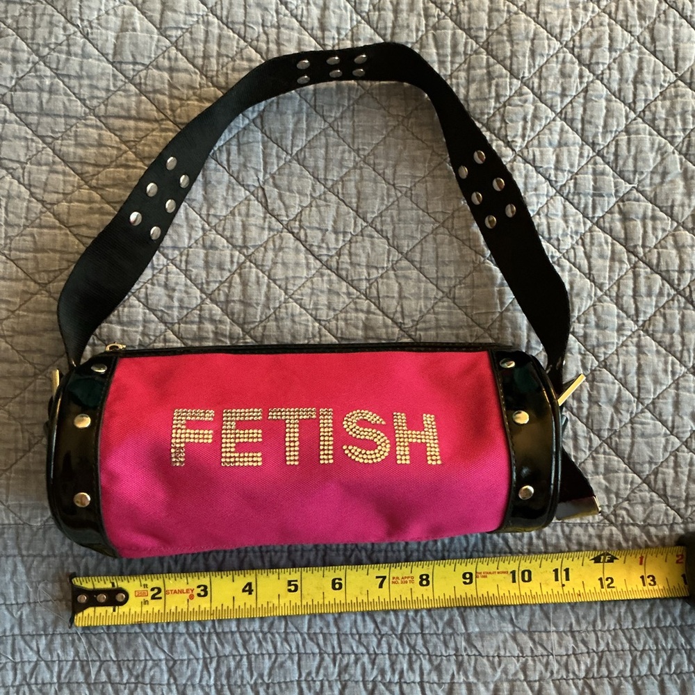 FETISH Vintage Y2K Hot Pink and Black Women's Bag with Rhinestones and Studs - Picture 5 of 9